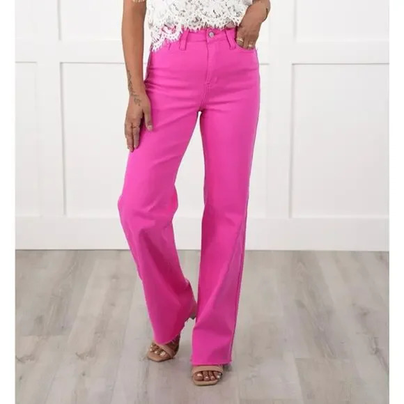 Judy Blue High Rise Garment Dyed 90's Straight Jeans In Hot Pink NWT Size 9 / 29 - Picture 1 of 16